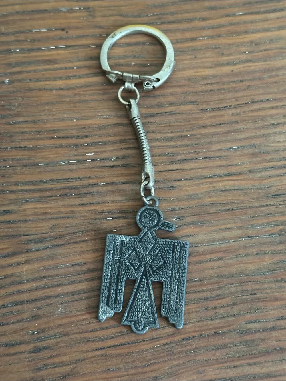 THUNDERBIRD Native American Key Ring FOB Key Chain Vintage Pewter 1970s